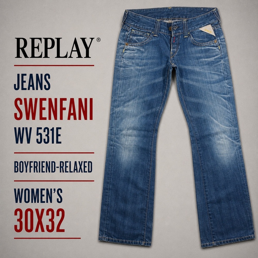 Replay Swenfani WV 531E Womens Boyfriend Relaxed Jeans Blue Medium Wash 30x32